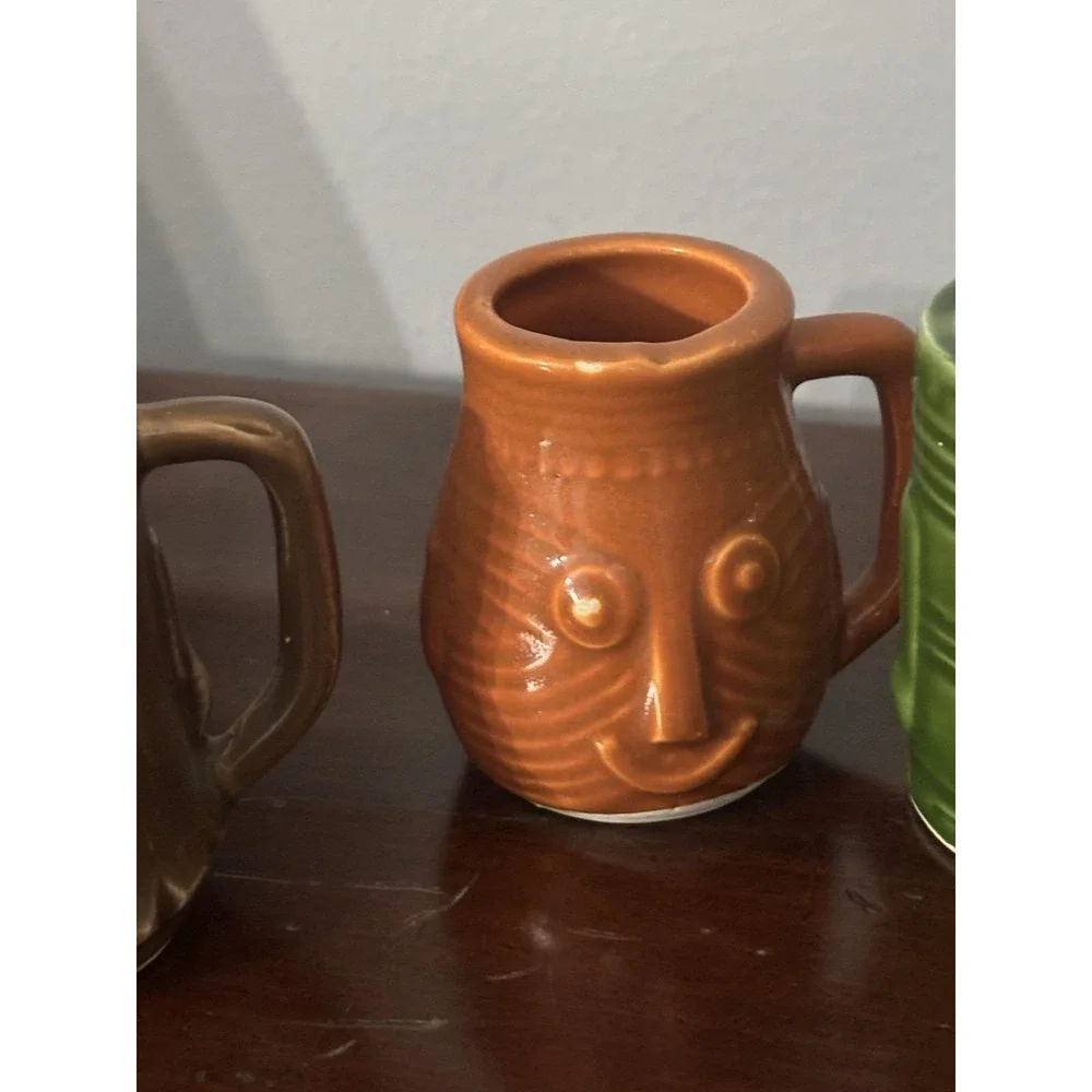 Vintage 4Pc Miniature Tiki Mask Face Mugs Shot Glasses Planters Holders